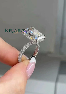 Women's <b>Emerald</b> Cut Moissanite Engagement <b>Ring</b> 925 <b>Silver</b> 18K Solid Gold Prong Setting Luxury Geometric Style - Product Image 3