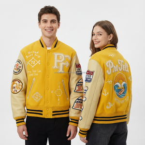 Veste universitaire de qualité supérieure OEM en gros, corps en laine, manches en polyester, patchwork, patchs lettrés, style baseball - Product Image 6