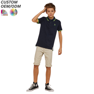 Camiseta Polo de Punto de Poliéster/Algodón de Alta Calidad al por Mayor, Camiseta Polo Informal con Botones en Contraste de Color para Niños - Product Image 4