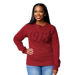 Sweat-shirt à col rond en chenille avec logo 1913, 100% coton, polaire premium écologique, vêtement de sororité, haut d'hiver DST grec - Product Image 1