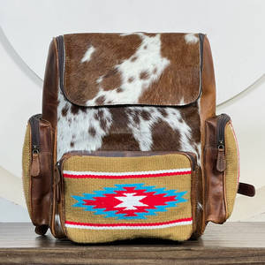 Sac à dos de rangement en cuir de vachette de qualité supérieure, motif aztèque, nouveau style selle, grande capacité, sac de voyage pour ordinateur portable, unisexe - Product Image 4