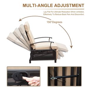 Sedia Reclinabile da Esterno Regolabile con Tavolino Ribaltabile, 6.8 Cuscini Rimovibili, Angolo di Inclinazione Regolabile - Product Image 6