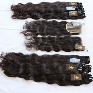 Faisceaux de cheveux humains vierges péruviens de qualité 12a avec closure HD Faisceaux de cheveux humains vierges naturels de temple indien - Product Image 1