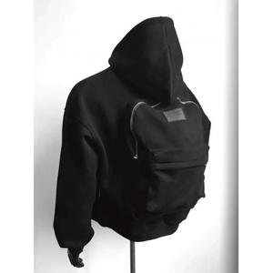 Men's Casual Zipper Drop Shoulder <b>Black</b> Hooded Sweatshirt <b>Backpack</b> Pocket Regular Fit French Terry Winter Breathable - Product Image 6