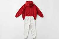 Ensemble de survêtement unisexe en polaire rouge respirant avec sweat à capuche et pantalon de jogging blanc, décontracté, avec cordon de serrage, poches et logo frontal, idéal pour l'hiver