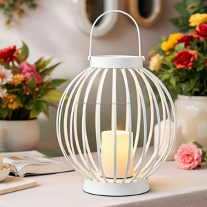 Contemporary White Metal Candle Jar <b>Lantern</b> Unique Stylish Candle Holder for <b>Indoor</b>/Outdoor Decor, Patio, Garden Event <b>Lighting</b> - Product Image 5