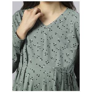 Abito plissettato a maniche lunghe stampato in cotone con scollo a V, ottimo per abiti Casual da donna - Product Image 1