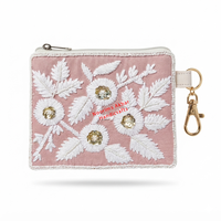 Pochette à fermeture éclair miniature avec sangle amovible à fleurs perlées faites à la main, porte-monnaie avec porte-clés, style bohème, portefeuille de voyage unisexe