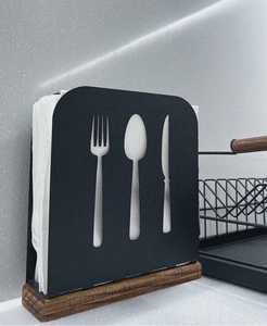 Modern Rectangle Napkin Holder With Knife Spoon Fork Cutouts Black Nonwoven Felt <b>Table</b> Decoration Absorbent Kitchen Accessory - Product Image 2