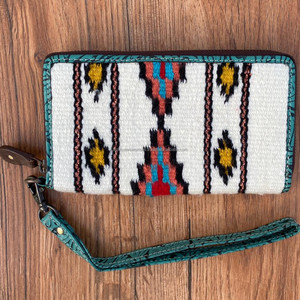 Mujeres sillín manta embrague occidental turquesa en relieve Floral cuero muñequera billetera hecha a mano de lujo tarjetero carteras - Product Image 1