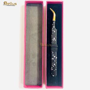 Pinzas para Pestañas con Recubrimiento de Polvo Negro Brillante, Acero Inoxidable, Semicurvas, Agarre Fuerte, Herramienta Profesional - Product Image 1