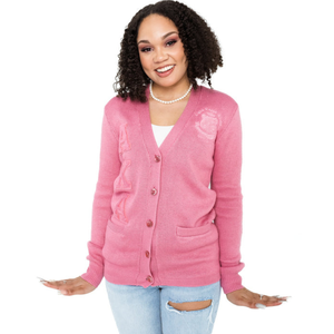 Women's Triple Pink Knit <b>Cardigan</b> Long Sleeve Button Front Sweater Elegant Casual Fashion Layering Outerwear Custom Embroidery - Product Image 3