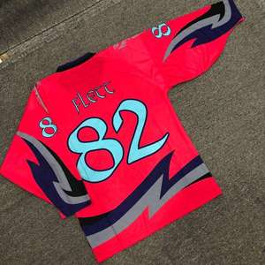 เสื้อฮอกกี้น้ำแข็งคุณภาพสูงสั่งทำได้ตามต้องการ ไซส์ US สำหรับทุกเพศ พิมพ์ลายแบบ Sublimation ผ้าโพลีเอสเตอร์ตาข่าย 100% แขนสั้น คอวี ขายส่ง - Product Image 6