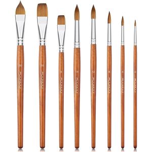 Set Professionale di 8 Pennelli per Acquerello in Pelo di Martora, Forme Varie: Piatti, Appuntiti, a Lingua di Gatto e Ovali - Product Image 3