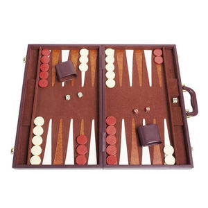 Luxury PU Leather Foldable Durable Tournament <b>Backgammon</b> Set Portable Travel Board Game with Red & White - Product Image 1