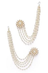Pendientes elegantes con borlas de perlas chapadas en oro para mujer, joyería clásica de estilo Bollywood para fiesta de boda - Product Image 5
