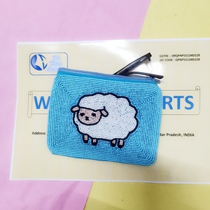 Porte-monnaie mignon fait main en perles, motif mouton, avec fermeture éclair, petit portefeuille animal mignon, mini trousse de maquillage, pour usage quotidien - Product Image 2