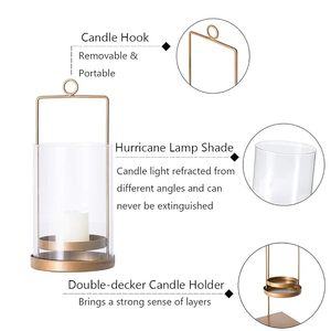 Hanging Metal <b>Hurricane</b> <b>Lantern</b> with Glass Candle Holder Vintage Decorative <b>Lantern</b> for Home Patio Garden Wedding Decor - Product Image 5