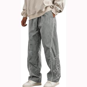 Wholesale Customized Street Style Reflective Stripe Casual Cargo Pants Cross Print <b>Men's</b> Loose Fitness Jogging Sweatpants - Product Image 1