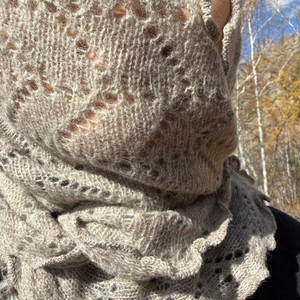 MONECO Châle Hijab en tricot jacquard gris zigzag pour femme, écologique, chaud, en mohair, avec bordure en dentelle, pour l'hiver, style décontracté - Product Image 6