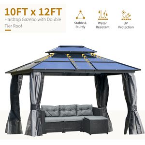 10 X 12 Hardtop Polycarbonate <b>Canopy</b> Double <b>Roof</b> with Aluminum Frame Outdoor Pavilion Gazebo Netting Permanent Structure - Product Image 4