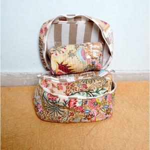 New Arrival Wholesale Handcrafted floral printed Pure 100% Cotton Vanity Set Traveling Makeup Bag Cosmetic Organizer - Product Image 4