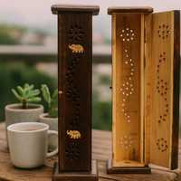 Brûleur d'encens en bois d'acacia écologique et durable, design naturel sculpté à la main, encens chinois, artisanat Orion, décoration intérieure moderne