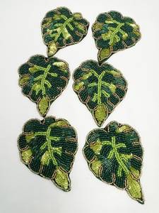 Handmade Green Leaf Shape Knitted Eco-friendly Beaded Coasters for Home & Hotel Use - Product Image 4