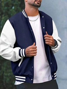 <b>Men's</b> Winter Solid Red <b>White</b> Varsity <b>Jacket</b> Stand Collar Button Front Regular Fit Custom Logo Embroidery 100% Wool Windproof - Product Image 6