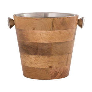 Seau à glace en bois d'acacia de qualité supérieure avec double paroi en acier inoxydable, écologique et anti-condensation, pour bars et hôtels professionnels - Product Image 1