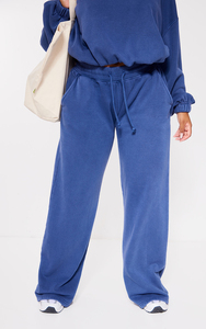 Ensemble de survêtement bleu grande taille pour femme, manches longues, coupe ample, taille à cordon, tenue décontractée avec poches latérales, couleur unie, automne - Product Image 3