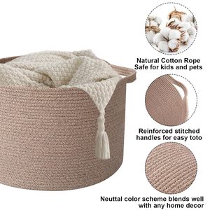 65L <b>Large</b> Woven Cotton Rope Nursery <b>Basket</b>, Laundry <b>Basket</b> Laundry Hamper with Handles,Blanket <b>Basket</b> - Product Image 3