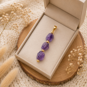 Natural Amethyst Pendant Charm, Purple Crystal Jewelry, Gold Bead Minimal Pendant, Handmade Boho Style Necklace - Product Image 1
