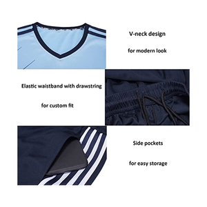Conjunto de Camiseta de Fútbol Azul Claro para Hombre con Rayas Diagonales y Pantalones Cortos Azul Marino, Uniforme Transpirable de Poliéster para Adultos - Product Image 4