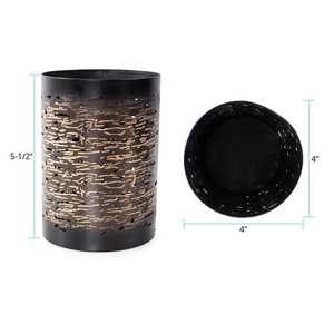 Porte-bougie cylindrique festif en fer, diamètre 4 pouces, hauteur 5,5 pouces, motif doré en relief, résistant à la chaleur, décoration d'intérieur - Product Image 1