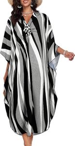 V Neck Maxi Abaya <b>Dress</b> Long Sleeve <b>Loose</b> Fit Asymmetrical Hem Geometric Pattern Women's Daily Wear Polyester Modest Style - Product Image 4