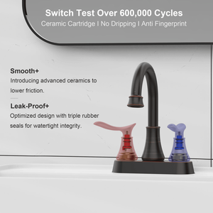 Robinet de salle de bain en bronze huilé de 4 pouces avec 2 poignées, siphon de vidange et accessoires pour lavabo - Product Image 3