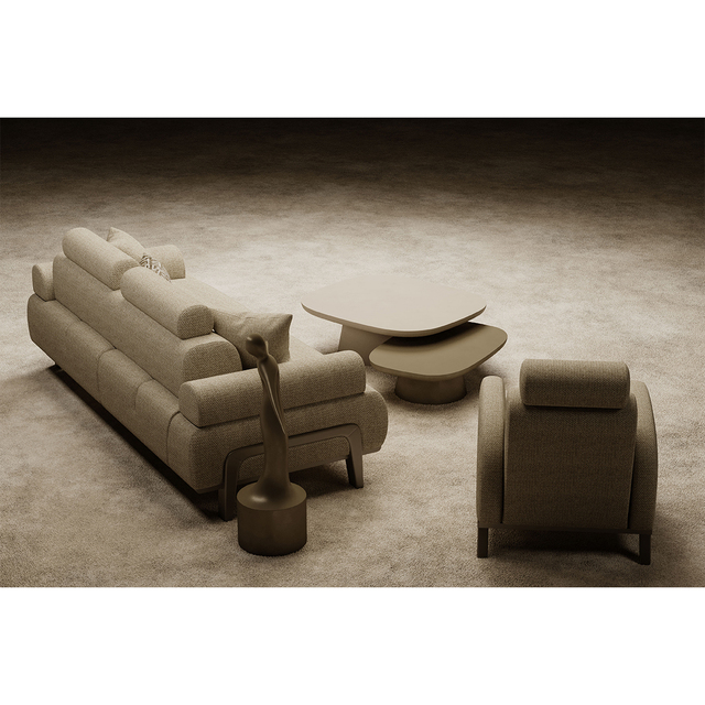 Contemporary Upholstered Sofa Set with Armchair and Oval Coffee Tables for Living Room Modern Fabric Design