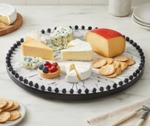 Lazy Susan Redonda de Lujo con Patrón de Mármol y Borde de Cuentas Negras, Diseño Moderno Hecho a Mano para Sala de Estar - Product Image 5