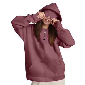 Sweat-shirt surdimensionné pour femme, couleur bordeaux, avec masque pour les yeux intégré et poche kangourou - Product Image 6