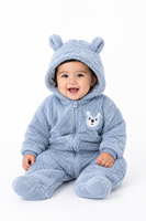 Combinaison à capuche en polaire Teddy bleu ciel, combinaison d'hiver douce et moelleuse, combinaison à manches longues pour bébé, combinaison à capuche avec oreilles d'ours, combinaison d'hiver pour nouveau-né