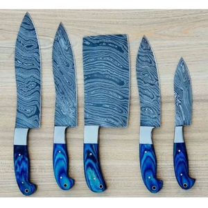 Ensemble de couteaux de cuisine en acier Damas à 67 couches, 5 pièces, couteaux de chef faits à la main, manche en bois Pakka, lame ambidextre personnalisée - Product Image 6