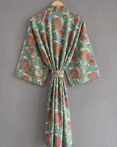 Magnifique robe kimono ample à imprimé floral, manches trois quarts, maxi, décontractée, respirante, en polyester tissé, style printemps - Product Image 2