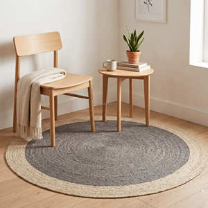 Aqua Blue <b>Round</b> Jute Rug 120 cm, Handcrafted Braided Circular Rug for Scandinavian & Coastal Interiors - Product Image 4