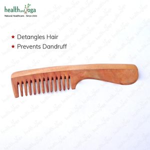 HealthAndYoga PureTress Neem Wood Wide Tooth <b>Comb</b> with Handle Premium Wooden Hair <b>Comb</b> from India - Product Image 2