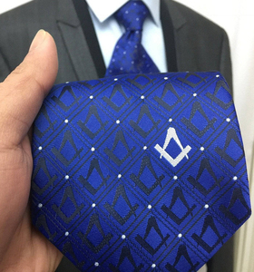 Corbata Masónica Best Seller 2026 Master Mason Blue Lodge Negra y Azul con Diseño de Puntos Cuadrados y Compás, Servicio OEM - Product Image 3
