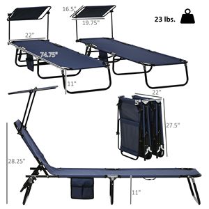 Juego de 2 Sillas Plegables Tipo Chaise Longue para Piscina con Toldo, Respaldo Reclinable y Estructura de Acero para Tomar el Sol al Aire Libre - Product Image 3