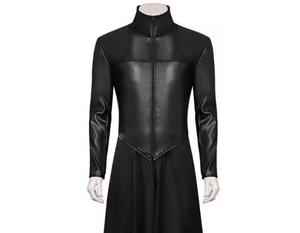 Unisex Eco-friendly PU Leather <b>Jacket</b> Front Logo Stand Collar Zipper Closure Long Sleeve Solid Color <b>Gothic</b> Style Winter Loose - Product Image 1