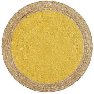 Alfombra Redonda de Yute Hecha a Mano con Centro Amarillo |   Alfombra Boho Ecológica Trenzada Natural - Product Image 1