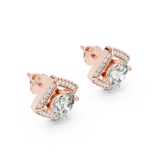 Rose Gold Round brilliant Cut Diamond <b>Stud</b> <b>Earrings</b> Women's Classic Engagement Jewelry D Color Lab Diamond Halo Design - Product Image 2
